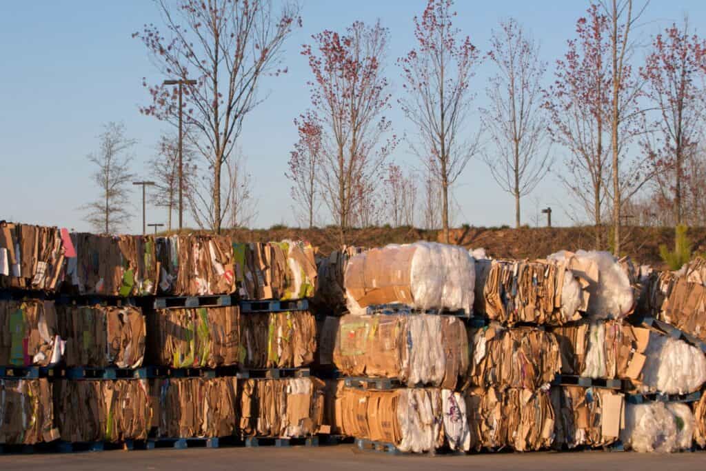 Piles of cardboard in a recycling centre