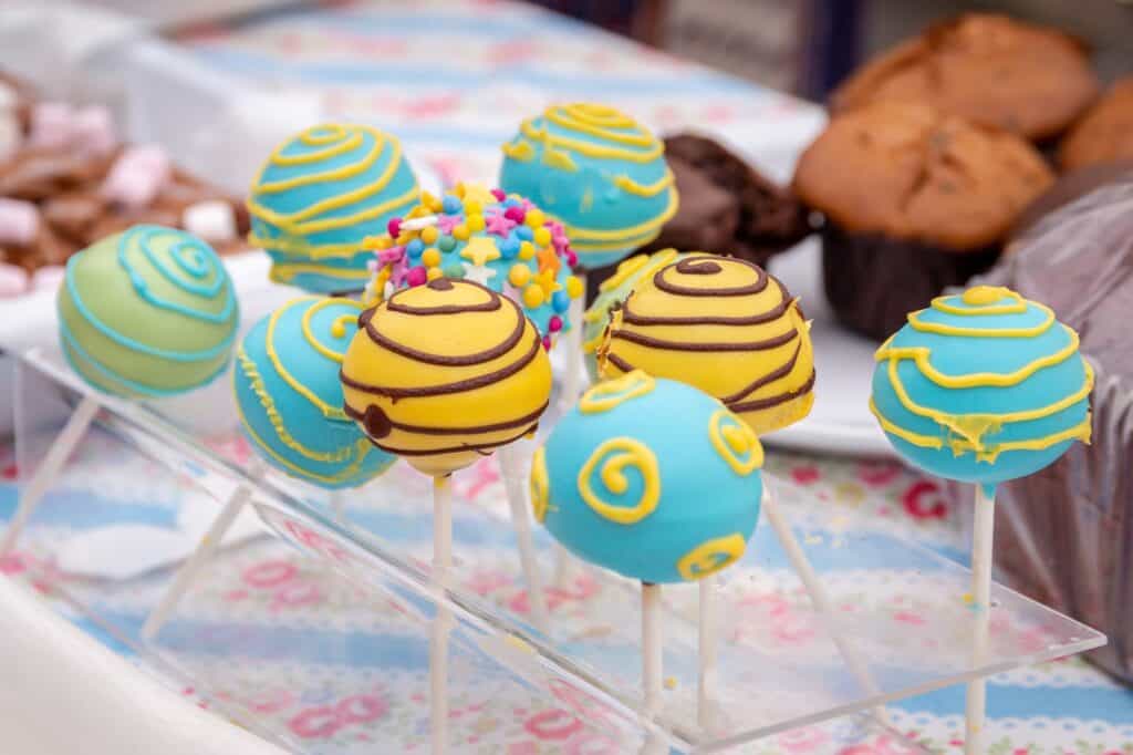 Closeup of handmade lollipops in a street market