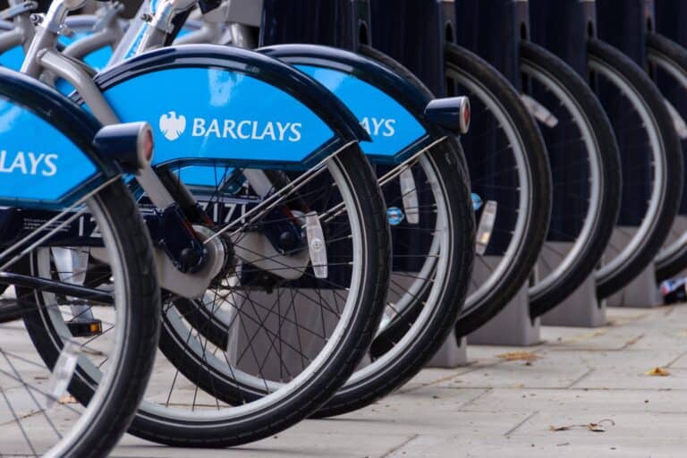 Barclays bikes for hire in the concept of 'how to use Ilford's public transport'.